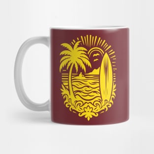 Surf board in the beach Mug